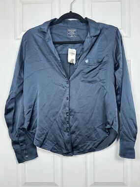 Abercrombie Silk Feel Pajama Top Blue Button Down Sleepwear XS NWT